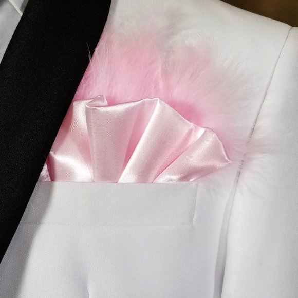 New - Pink Satin Ruffle & Feather Pocket Square Insert - Picture 6 of 7